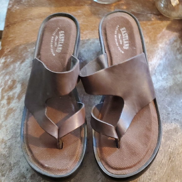 Eastland Shoes - Eastland Dark Brown Leather Slides